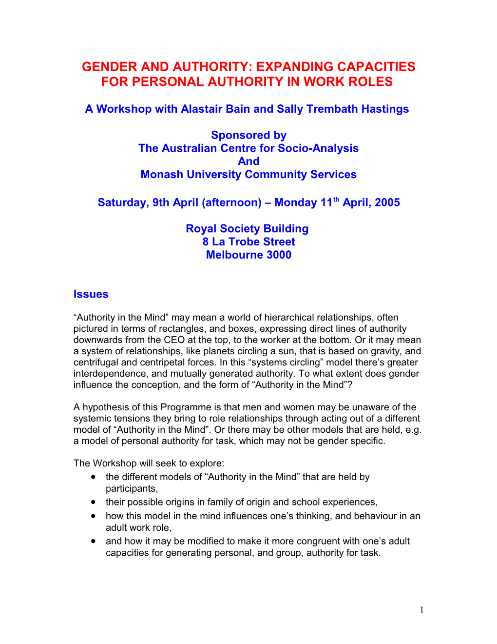 Gender and Authority: Expanding Capacities for Personal Authority in Work and Other Life Roles