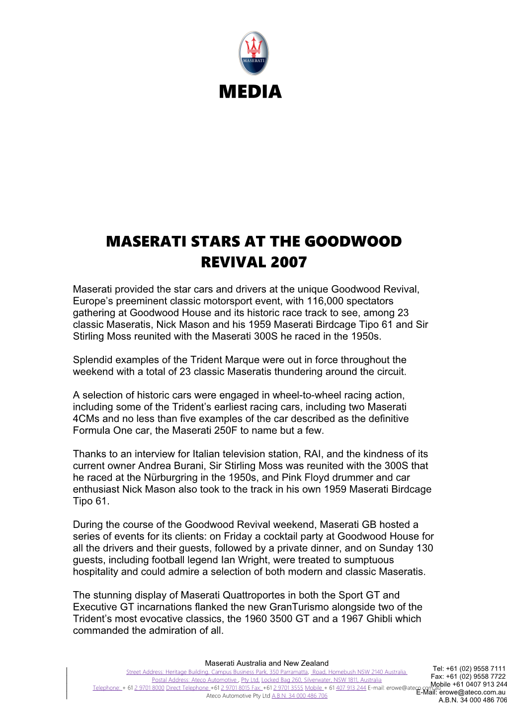 Maserati Stars at the Goodwood Revival 2007