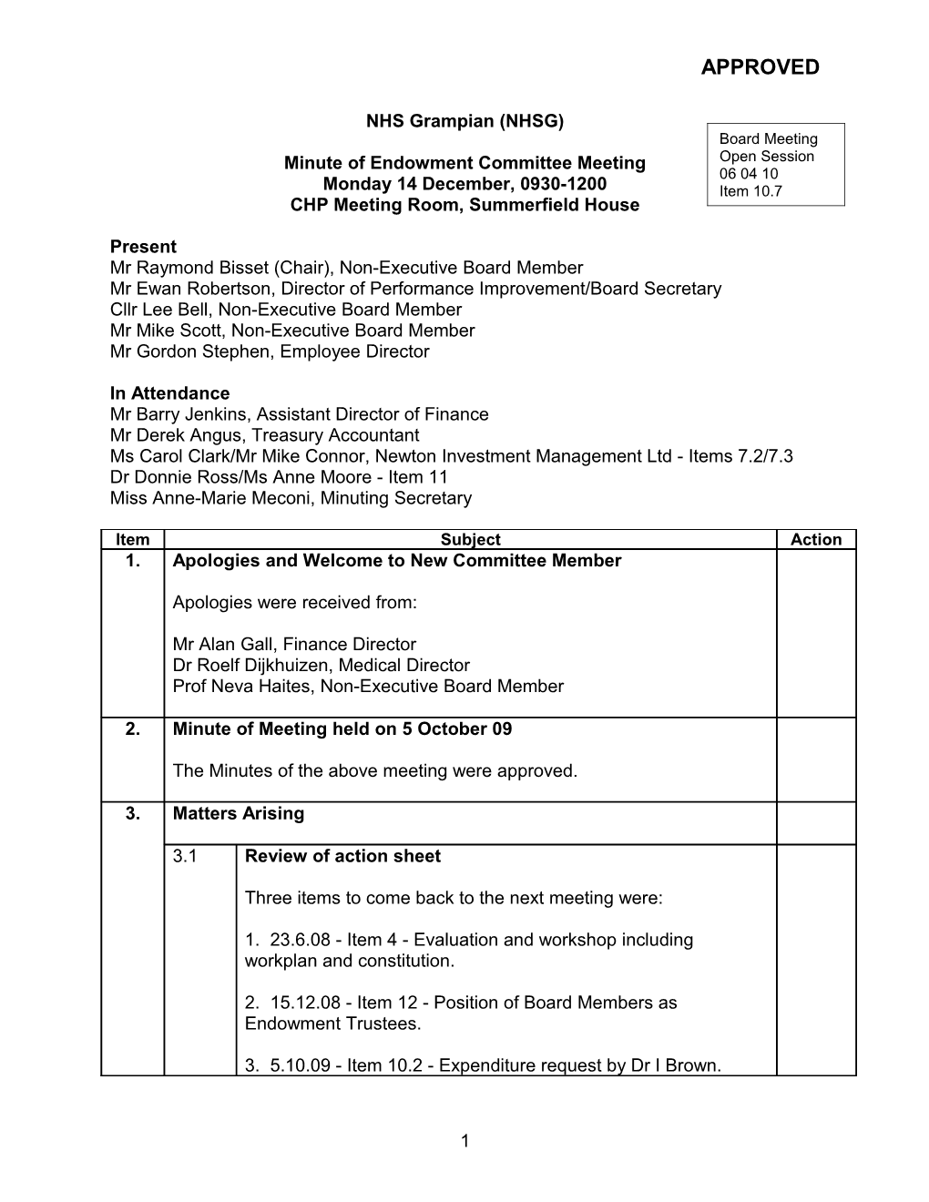 Item 10.7 for 6 Apr 10 Endowment Committee 14 December 2009