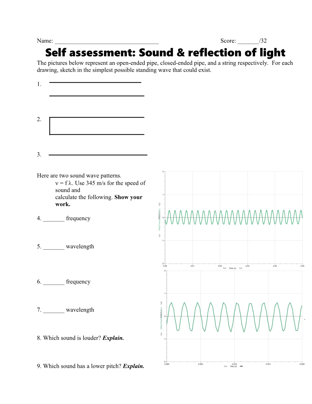 Self Assessment: Sound & Reflection of Light