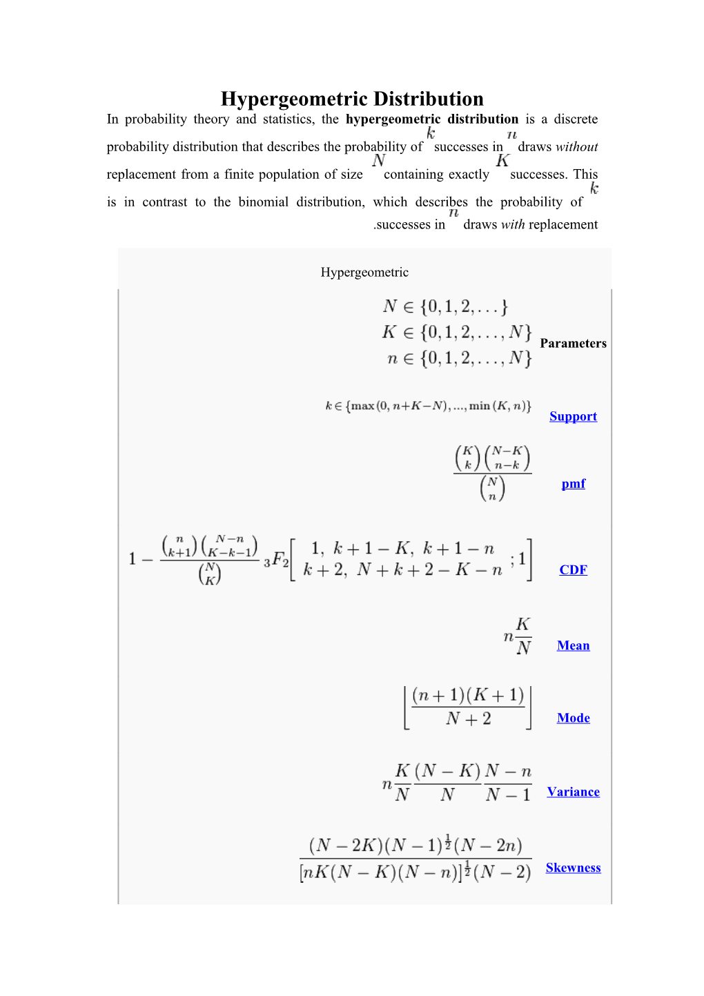 Hypergeometric Distribution