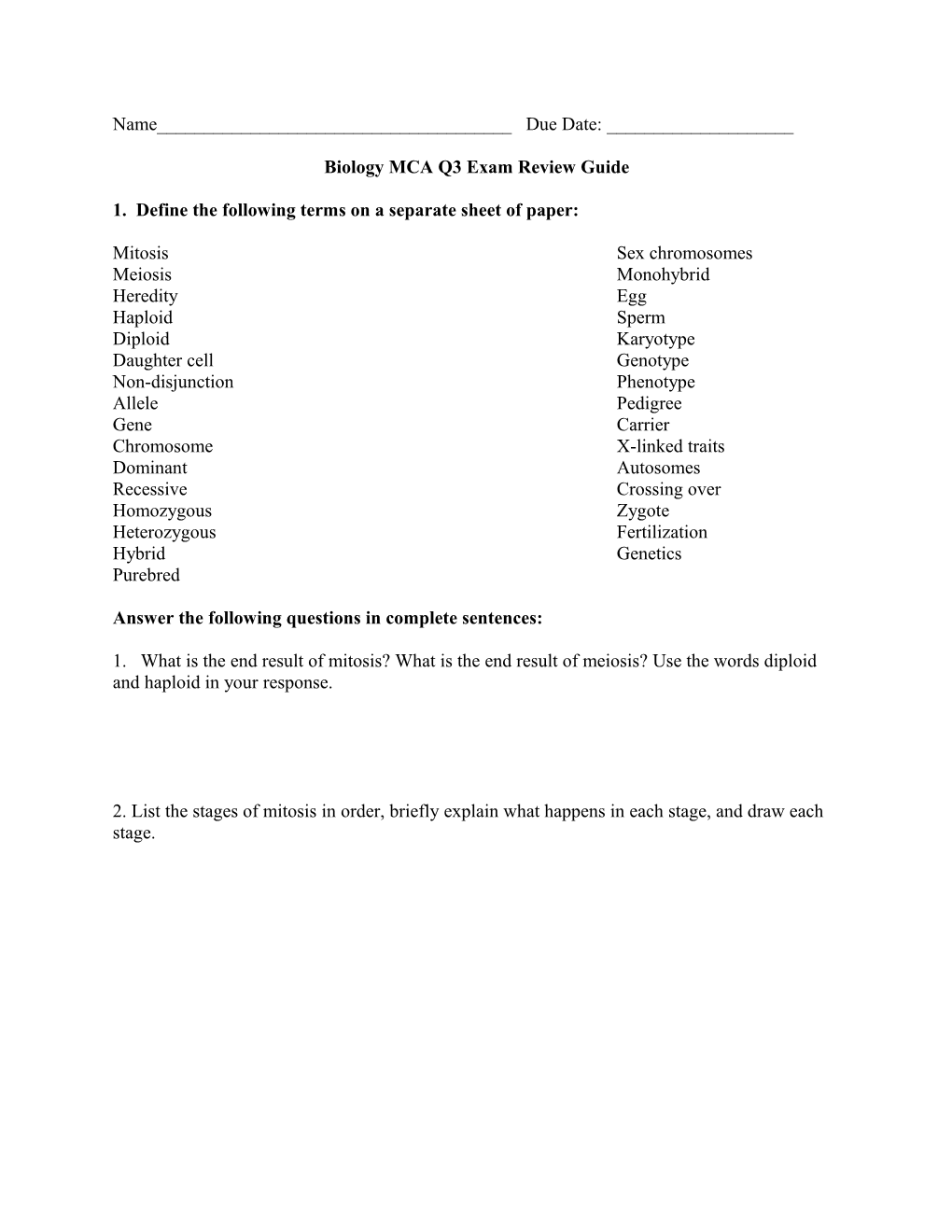 Biology MCA Q3 Exam Review Guide