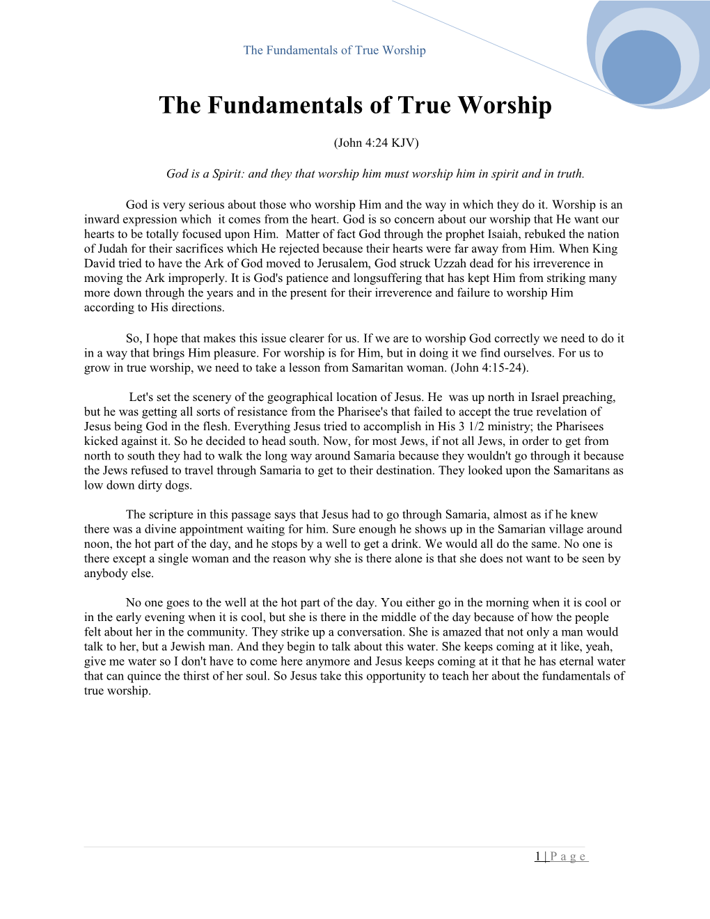 The Fundamentals of True Worship