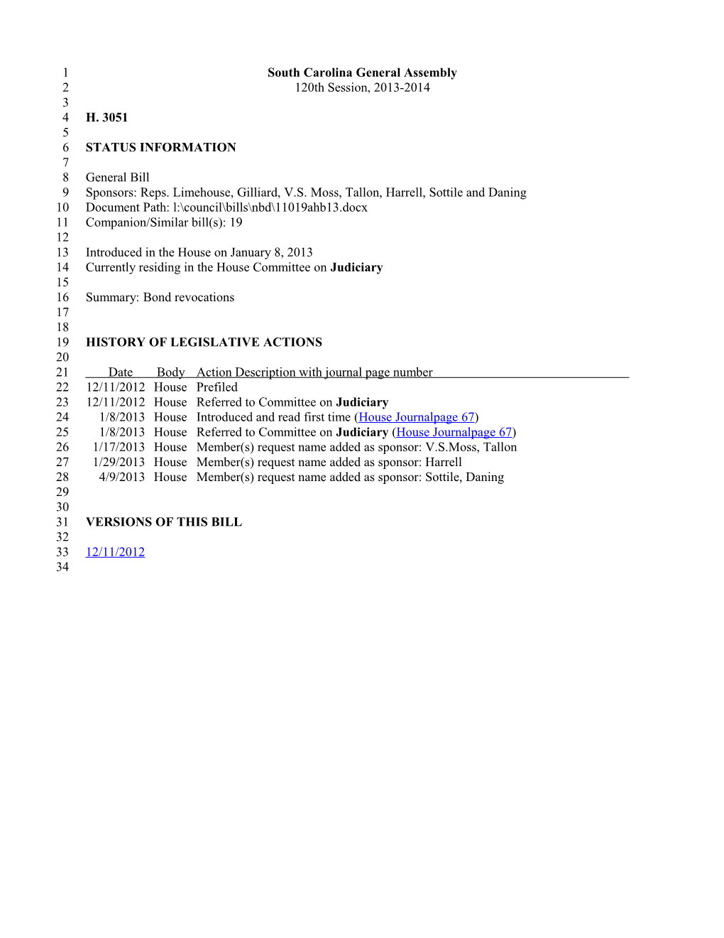 2013-2014 Bill 3051: Bond Revocations - South Carolina Legislature Online