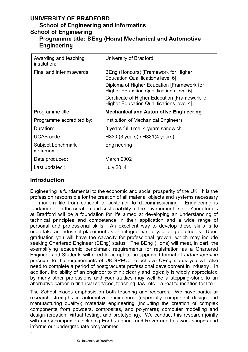 UNIVERSITY of Bradfordschool of Engineering and Informatics