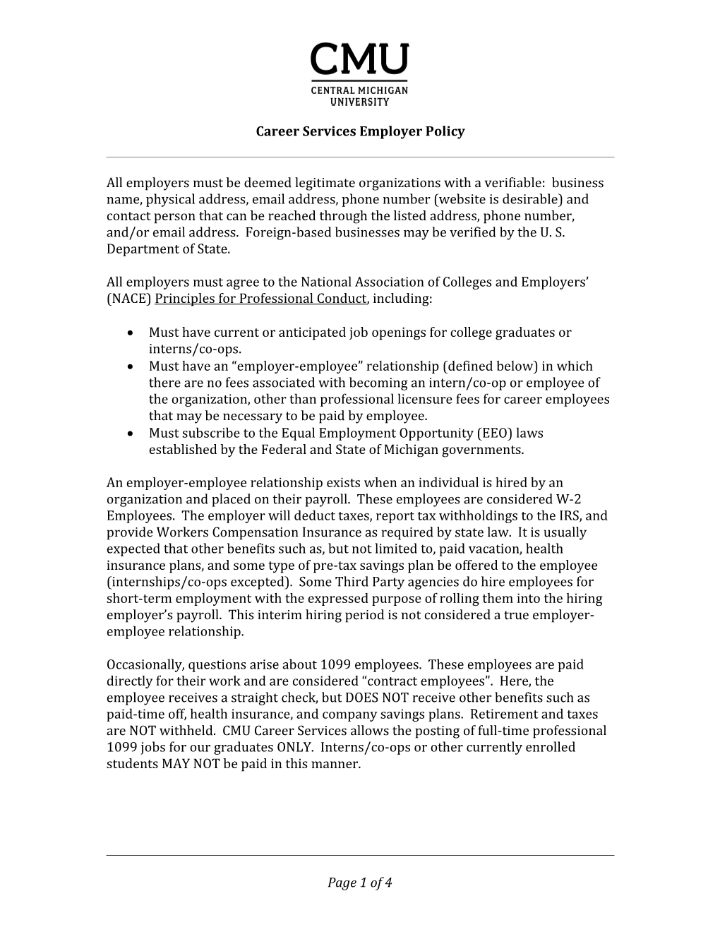 Career Services Employer Policy