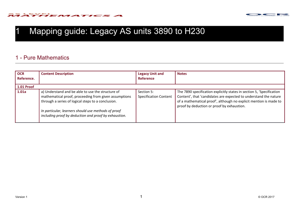 AS Level Mathematics a Mapping Guide