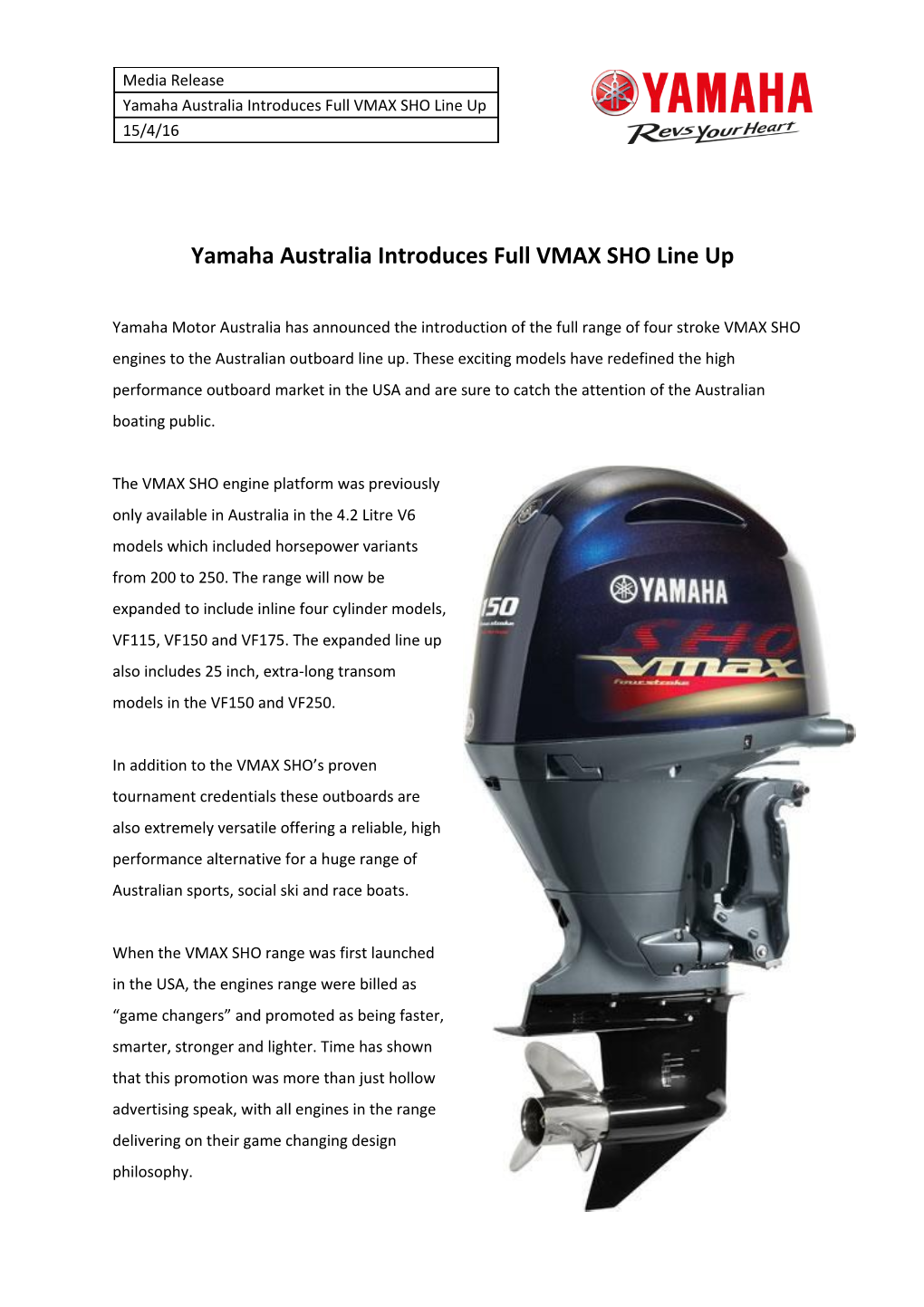 Yamaha Australia Introduces Full VMAX SHO Line Up