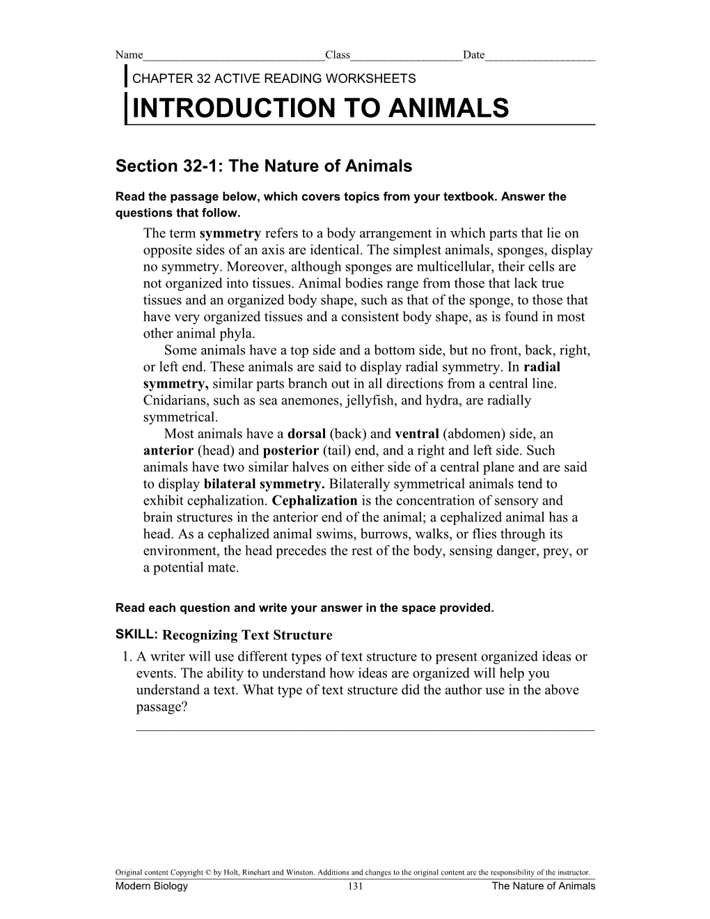 Chapter 32 Active Reading Worksheets