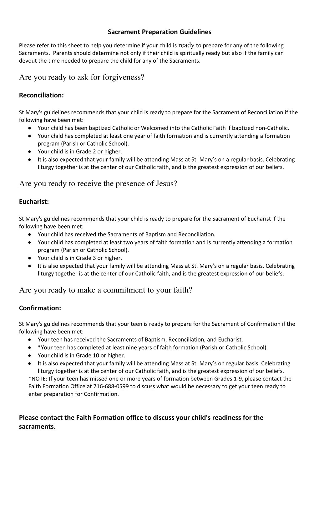 Sacrament Preparation Guidelines