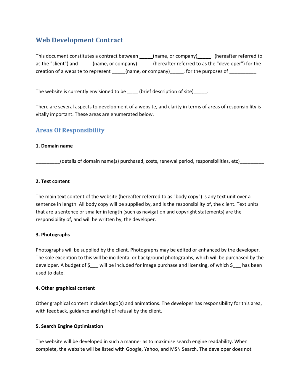 Web Development Contract This Document Constitutes a Contract Between _____(Name, Or