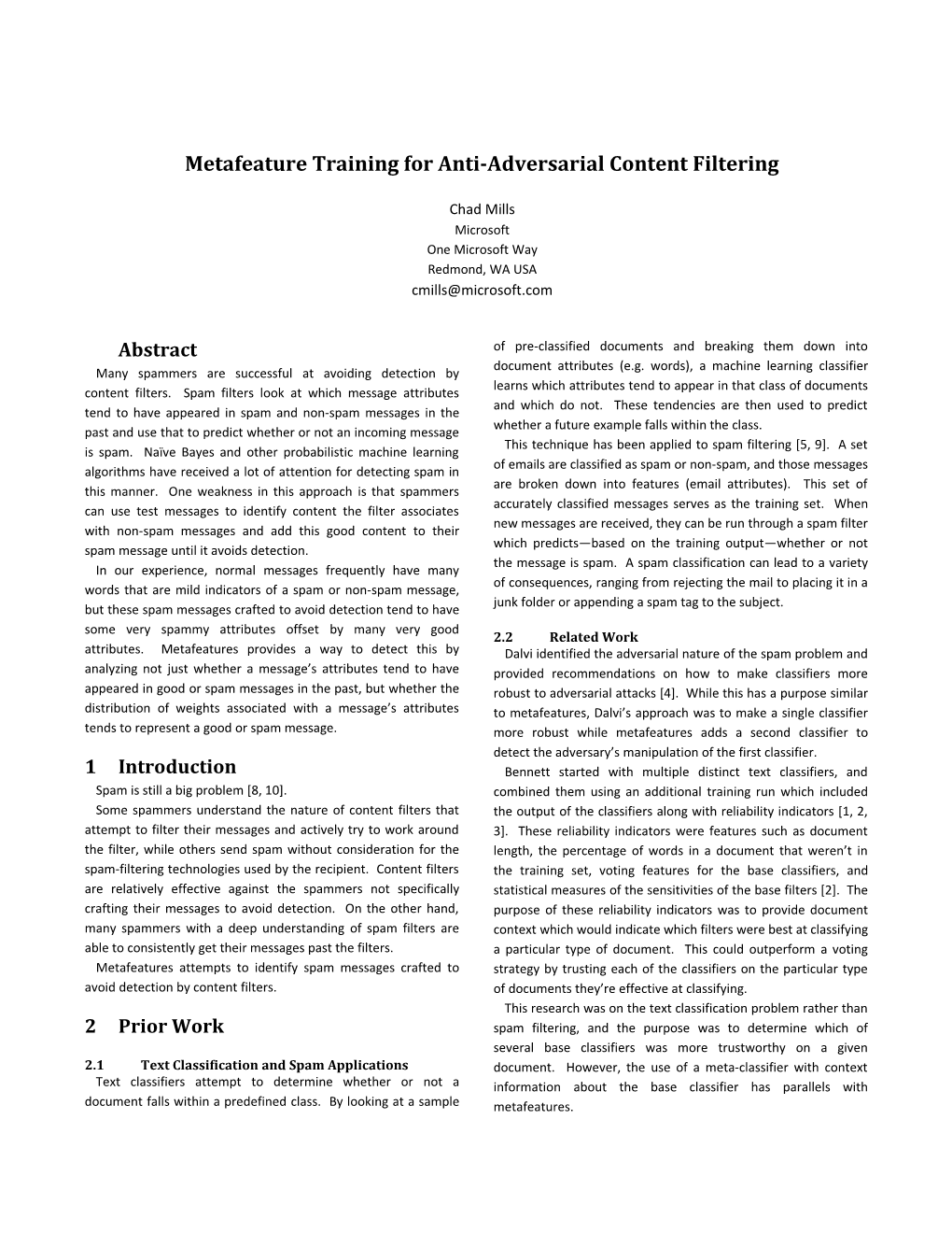 Metafeature Training for Anti-Adversarial Content Filtering