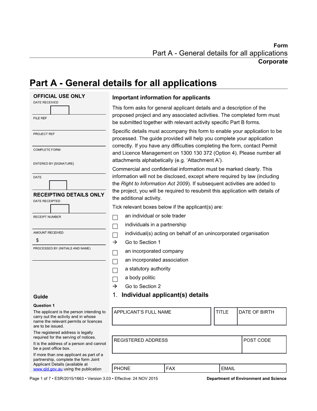 Part a - General Details for All Applications