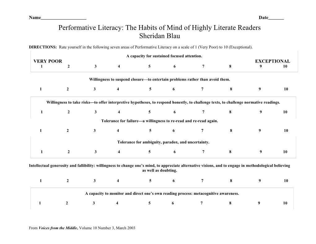 Performative Literacy: the Habits of Mind of Highly Literate Readers