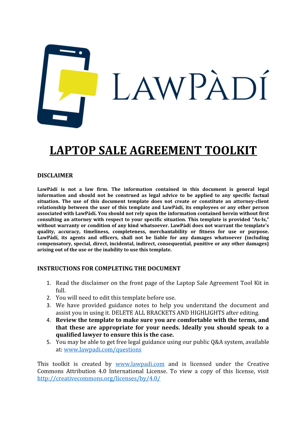 Laptop Sale Agreement Toolkit