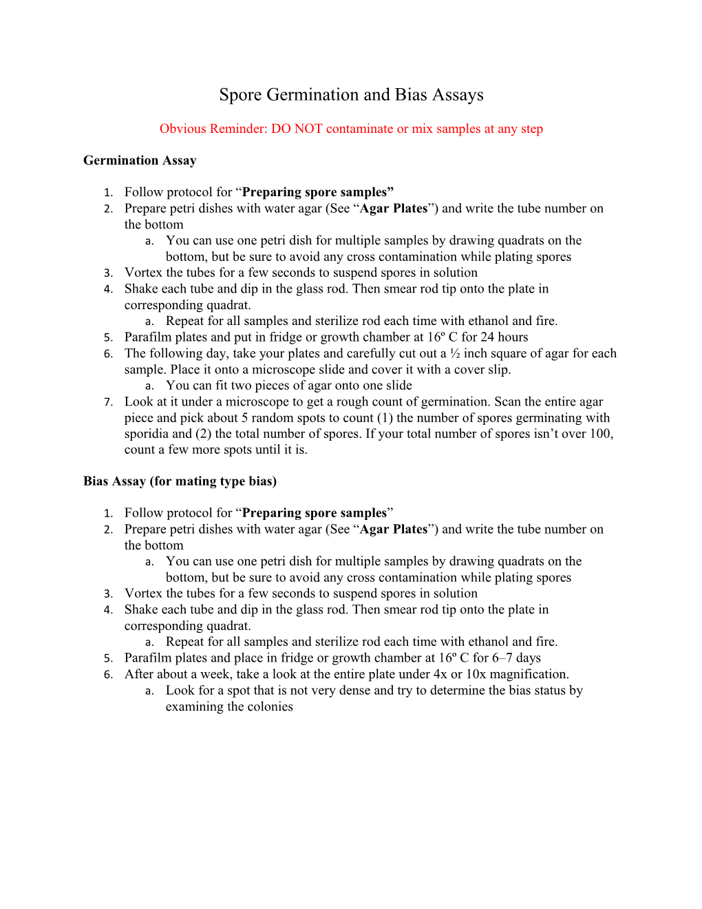 Spore Germination and Bias Assays