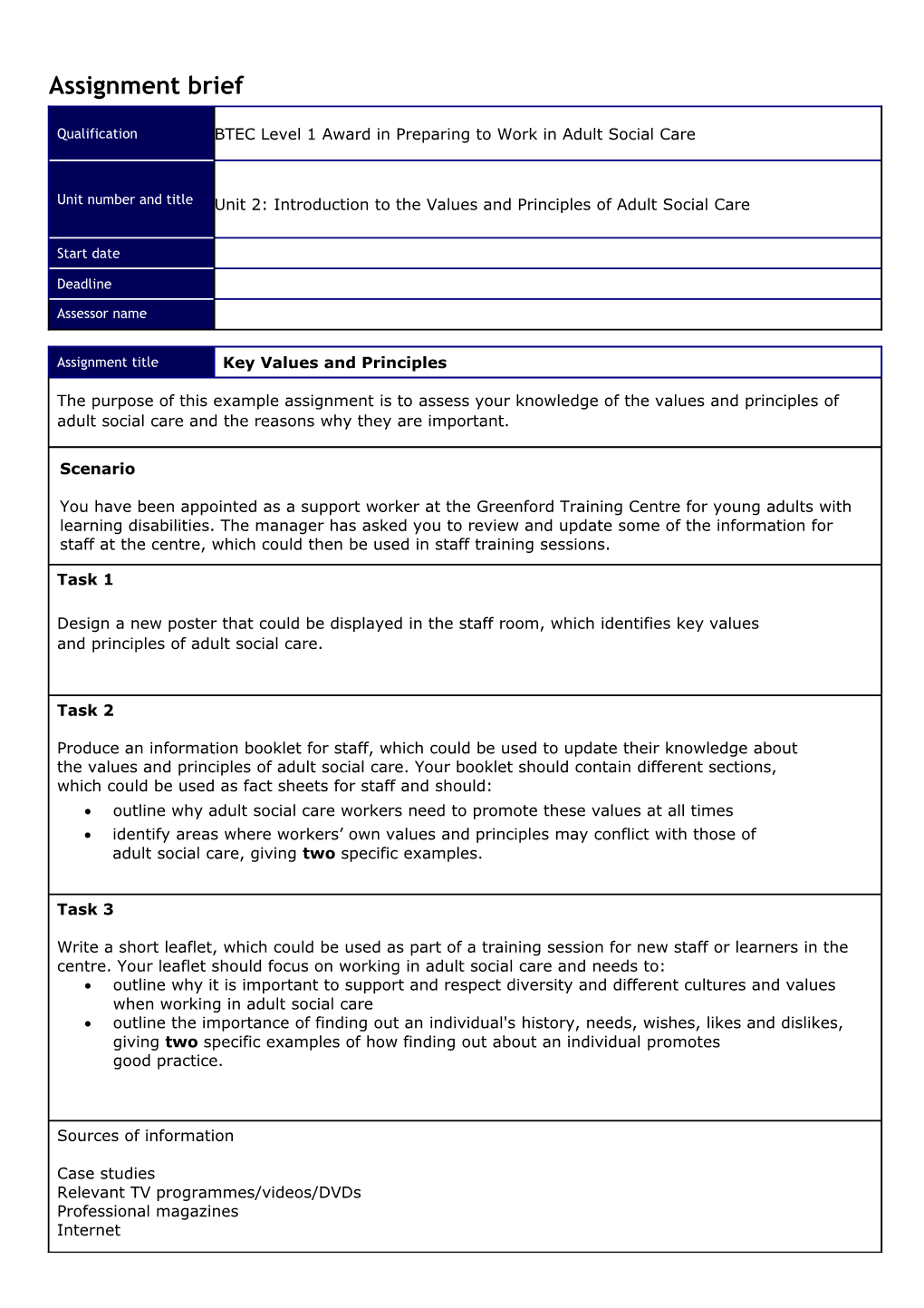 Unit 2 - Values and Principles of Adult Social Care