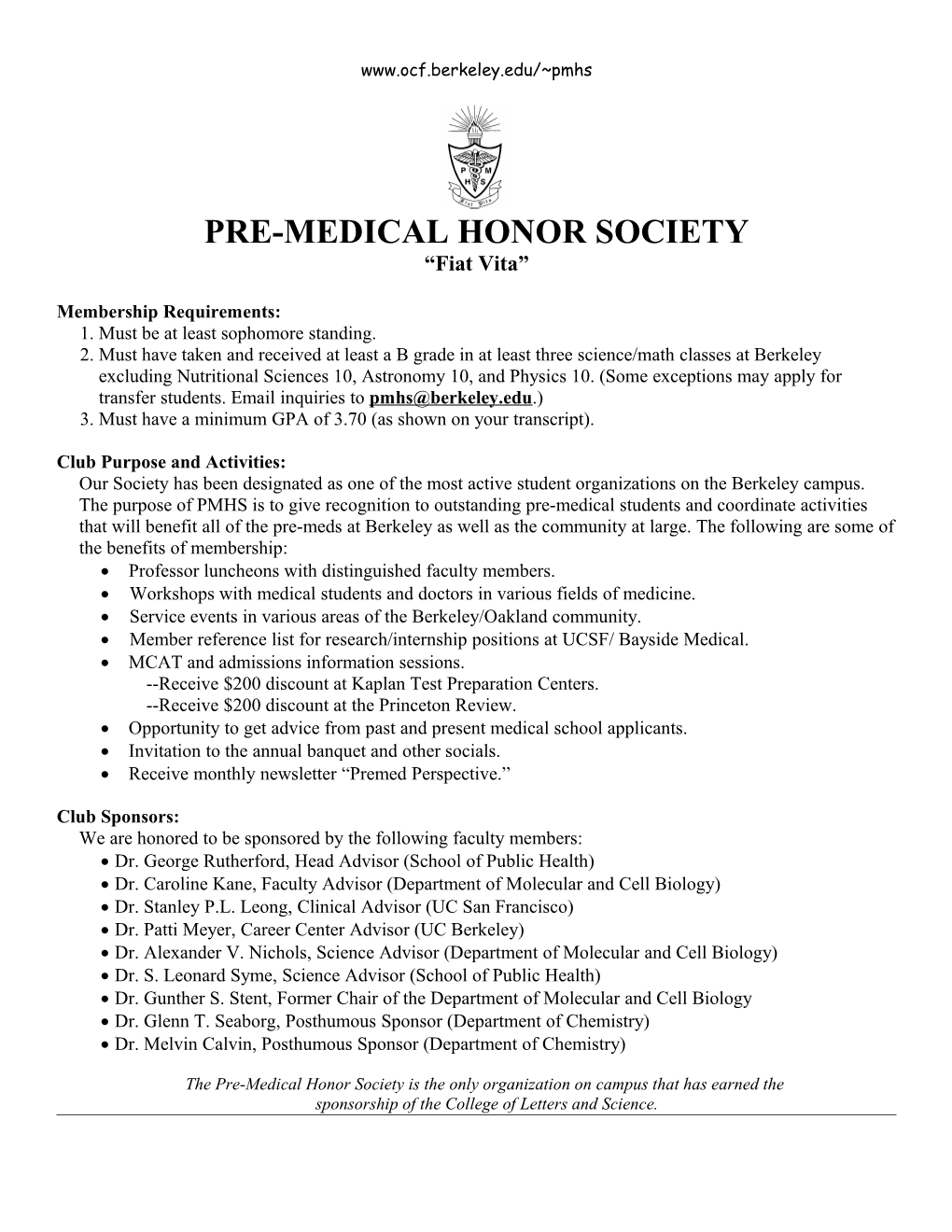 Pre-Medical Honor Society