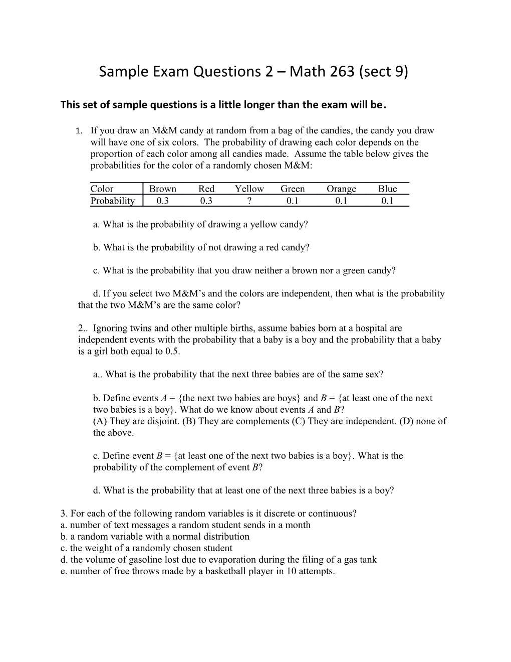Sample Exam Questions 2 Math 263 (Sect 9)