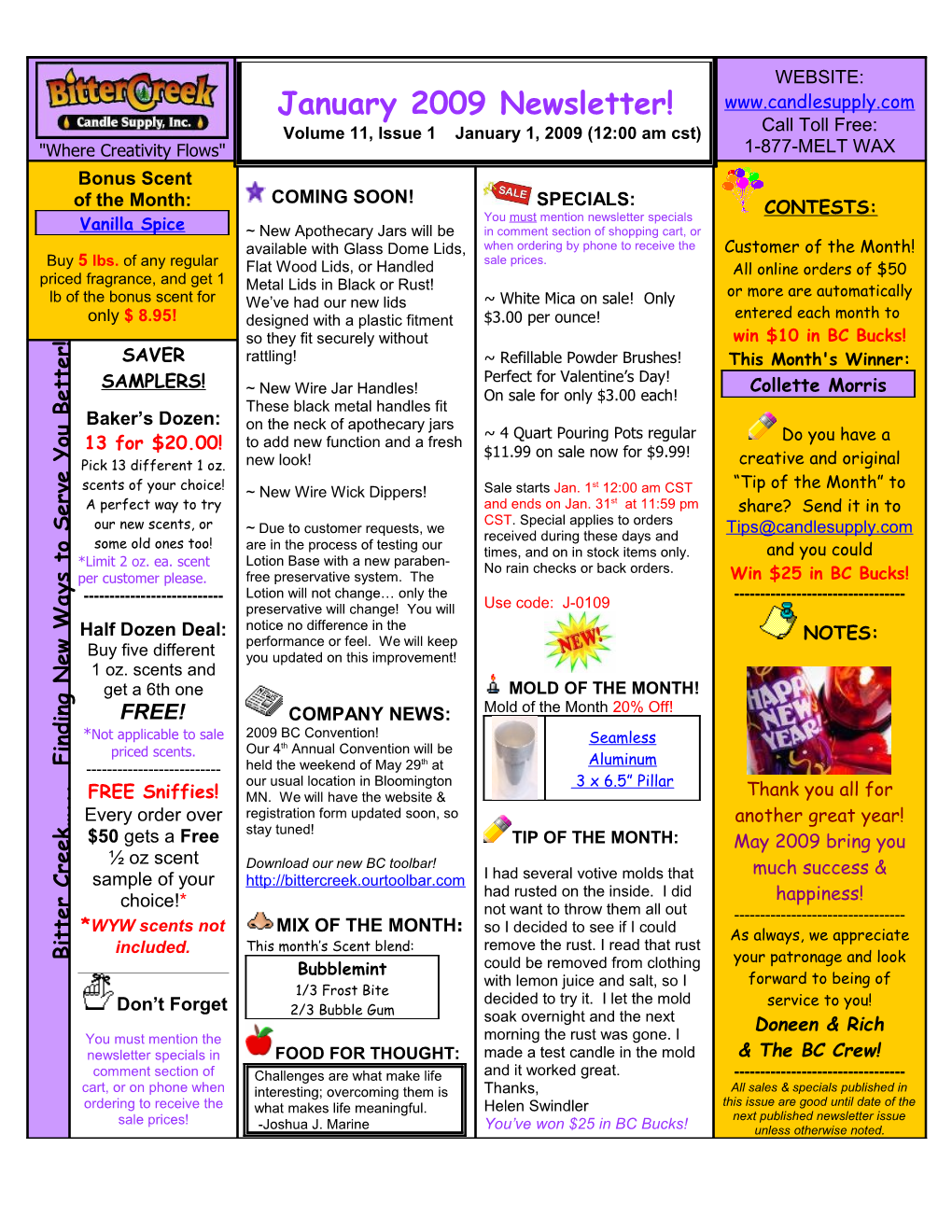 January 2009 Newsletter!Volume 11, Issue1 January 1, 2009 (12:00Am Cst)