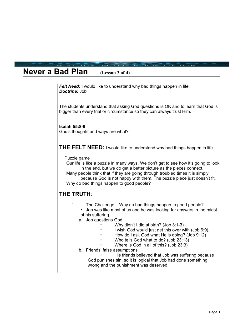 Never a Bad Plan(Lesson 3 of 4)