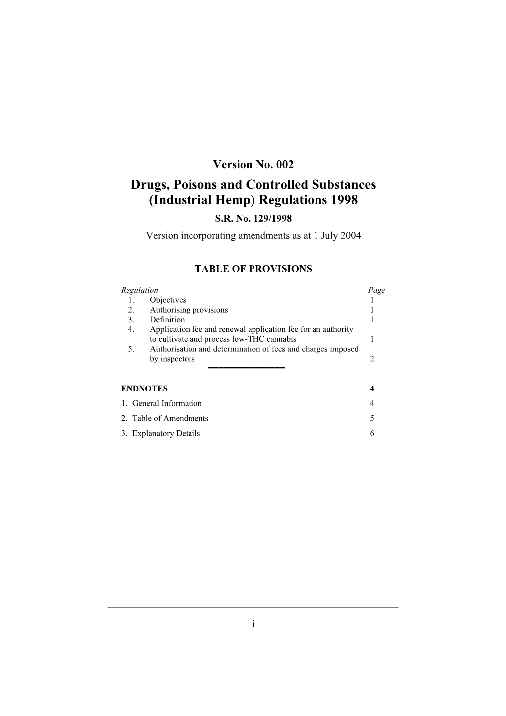 Drugs, Poisons and Controlled Substances (Industrial Hemp) Regulations 1998