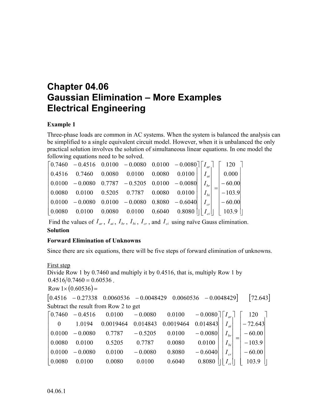 Gaussian Elimination-More Examples: Electrical Engineering