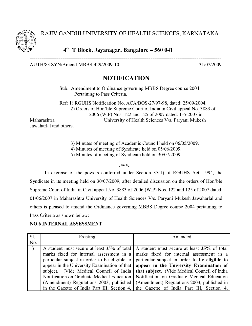 AUTH/83 SYN/Amend-MBBS-429/2009-10