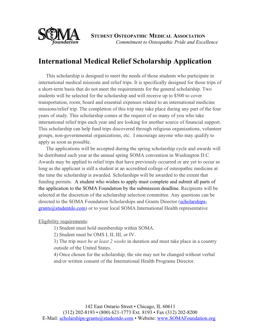 International Health Missions Scholarship