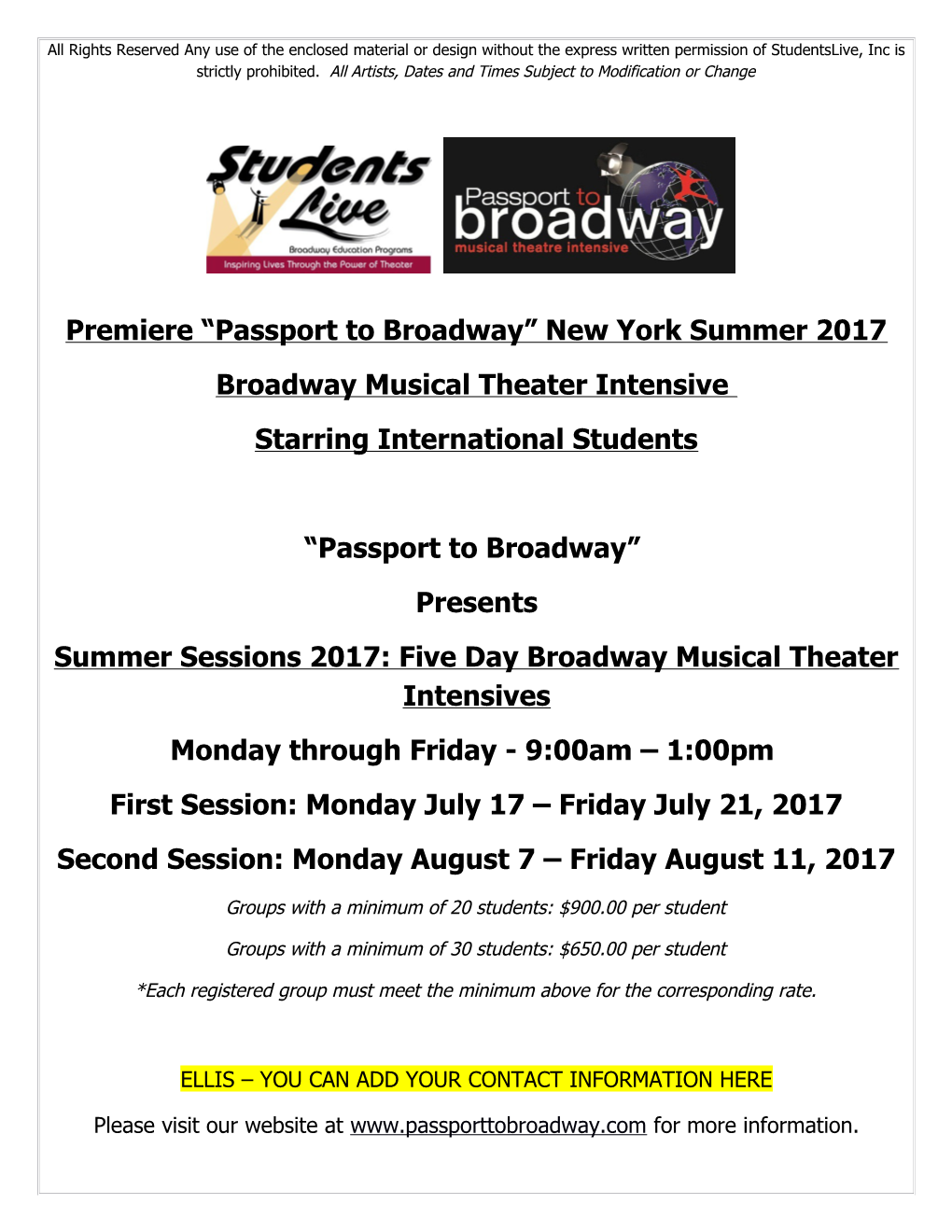 Studentslive, Passport to Broadway Presents
