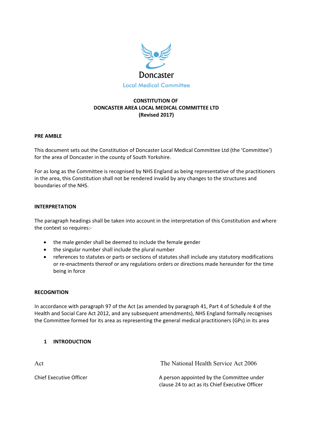 Constitution of Doncaster Area Local Medical Committee