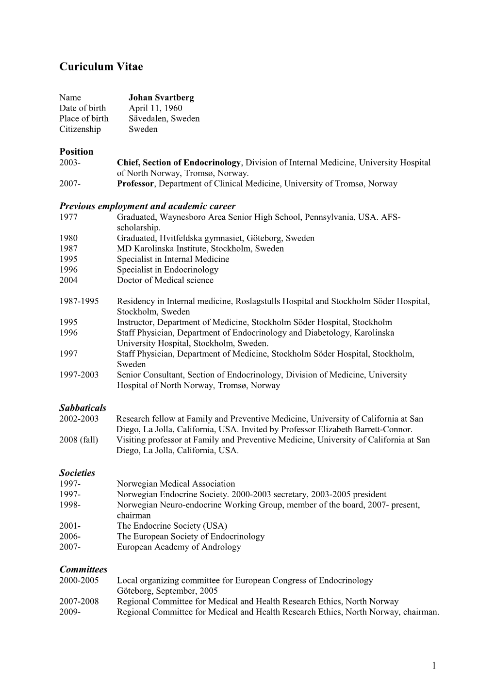 Previous Employment and Academic Career