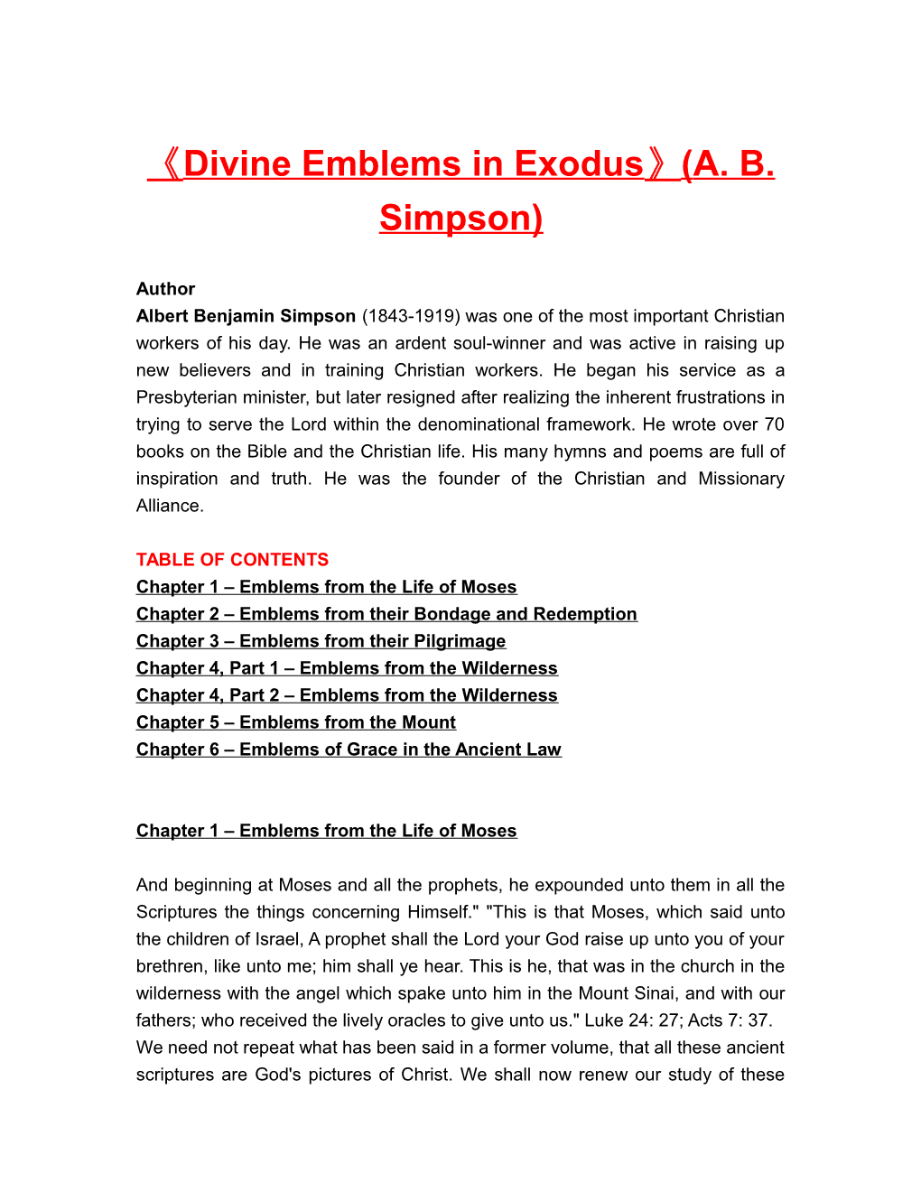 Divine Emblems in Exodus (A. B. Simpson)