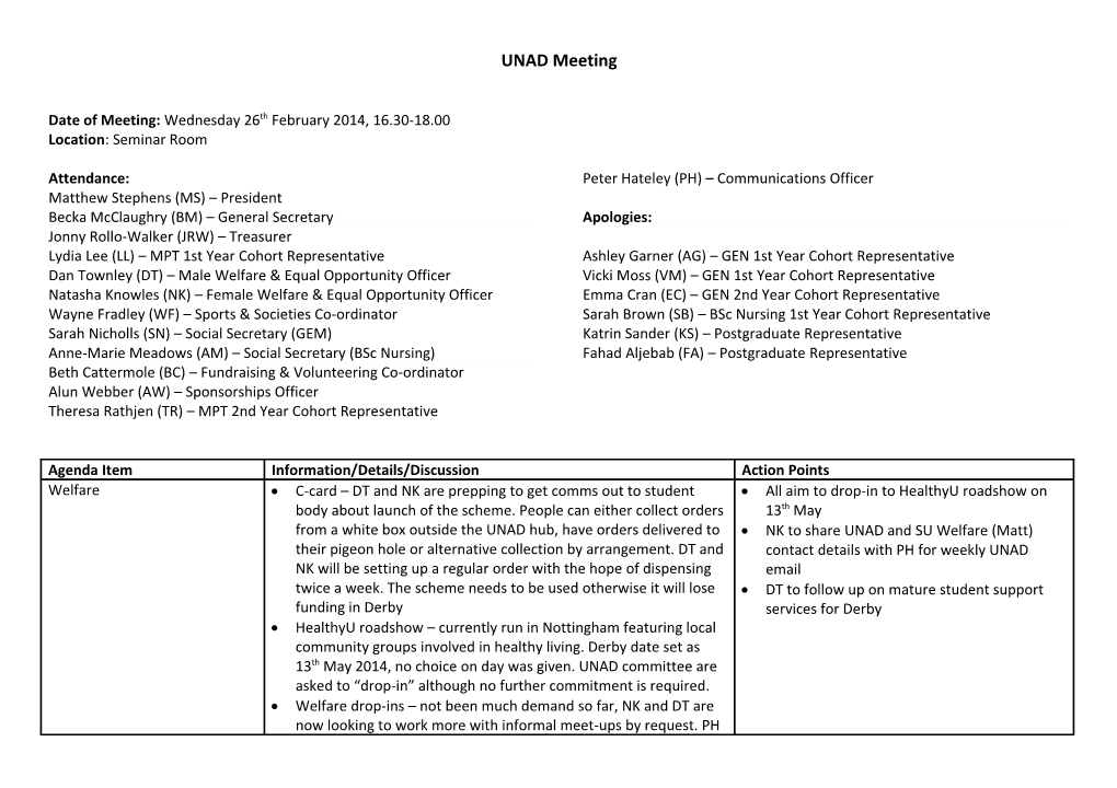 Date of Meeting: Wednesday 26Th February 2014, 16.30-18.00