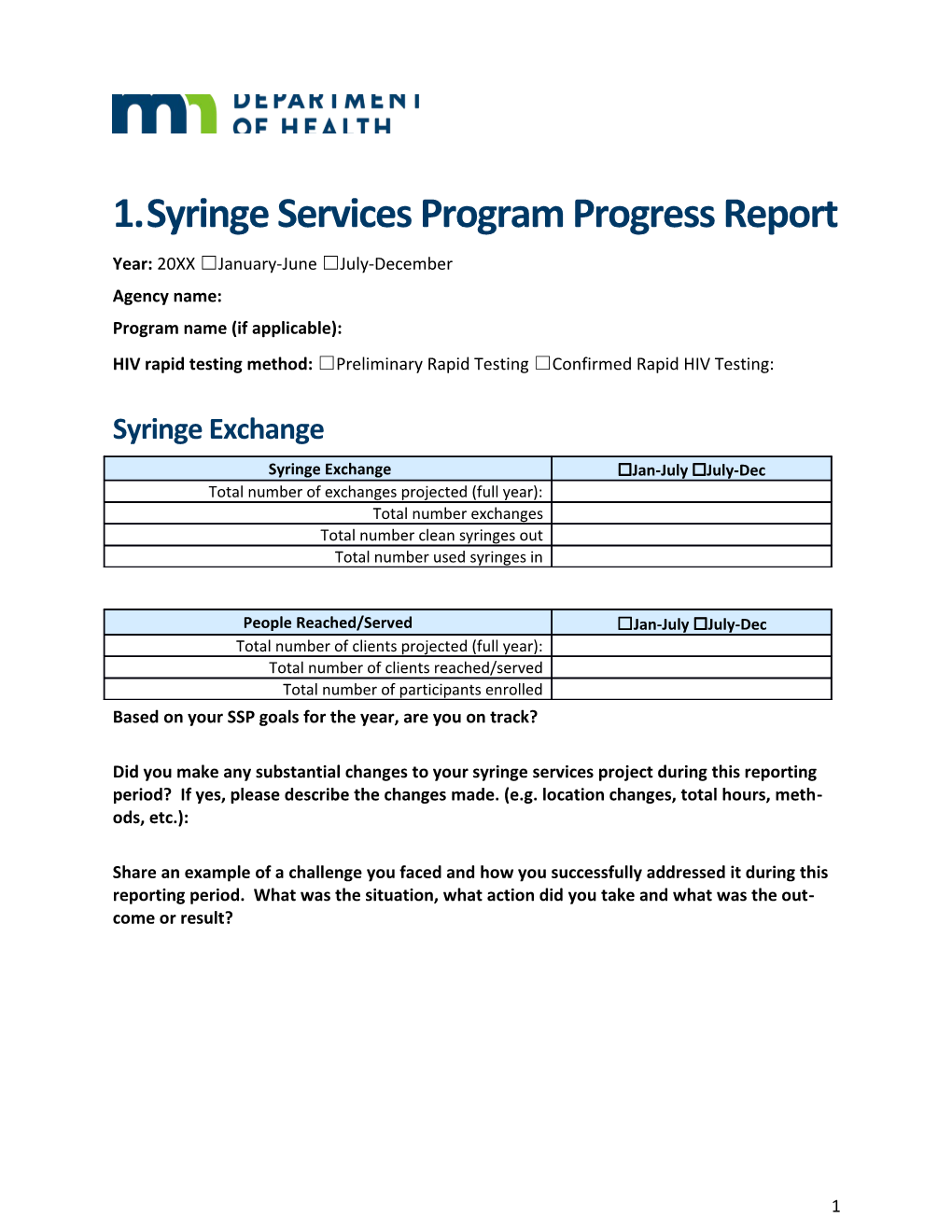 Syringe Services Program Progress Report