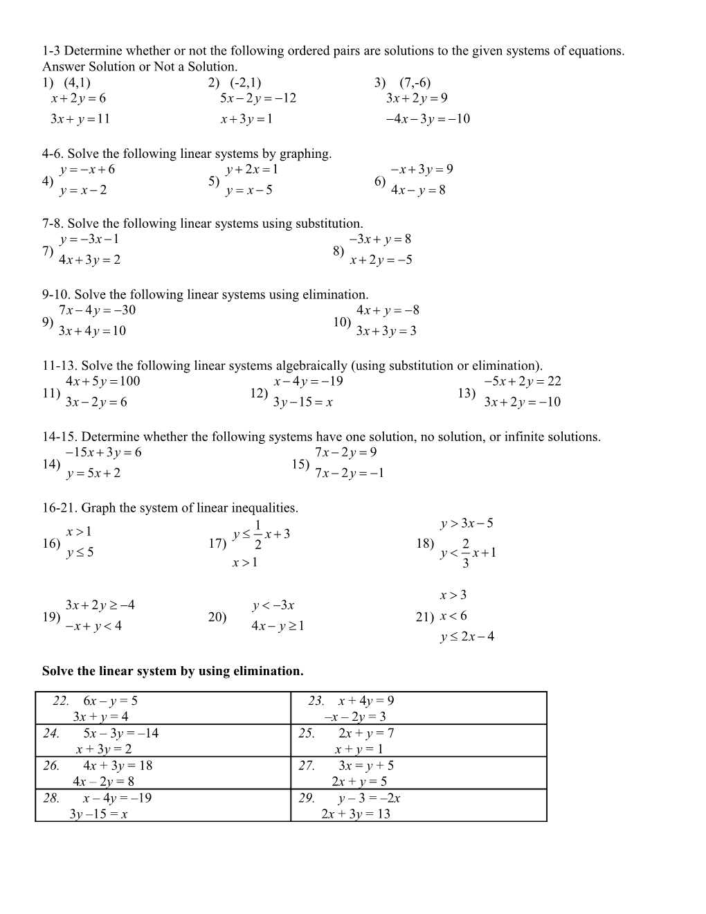 4-6. Solve the Following Linear Systems by Graphing