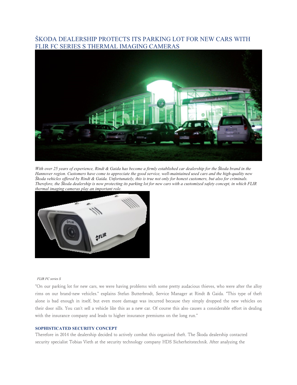 Škoda Dealership Protects Its Parking Lot for New Cars with Flir Fc Series S Thermal Imaging