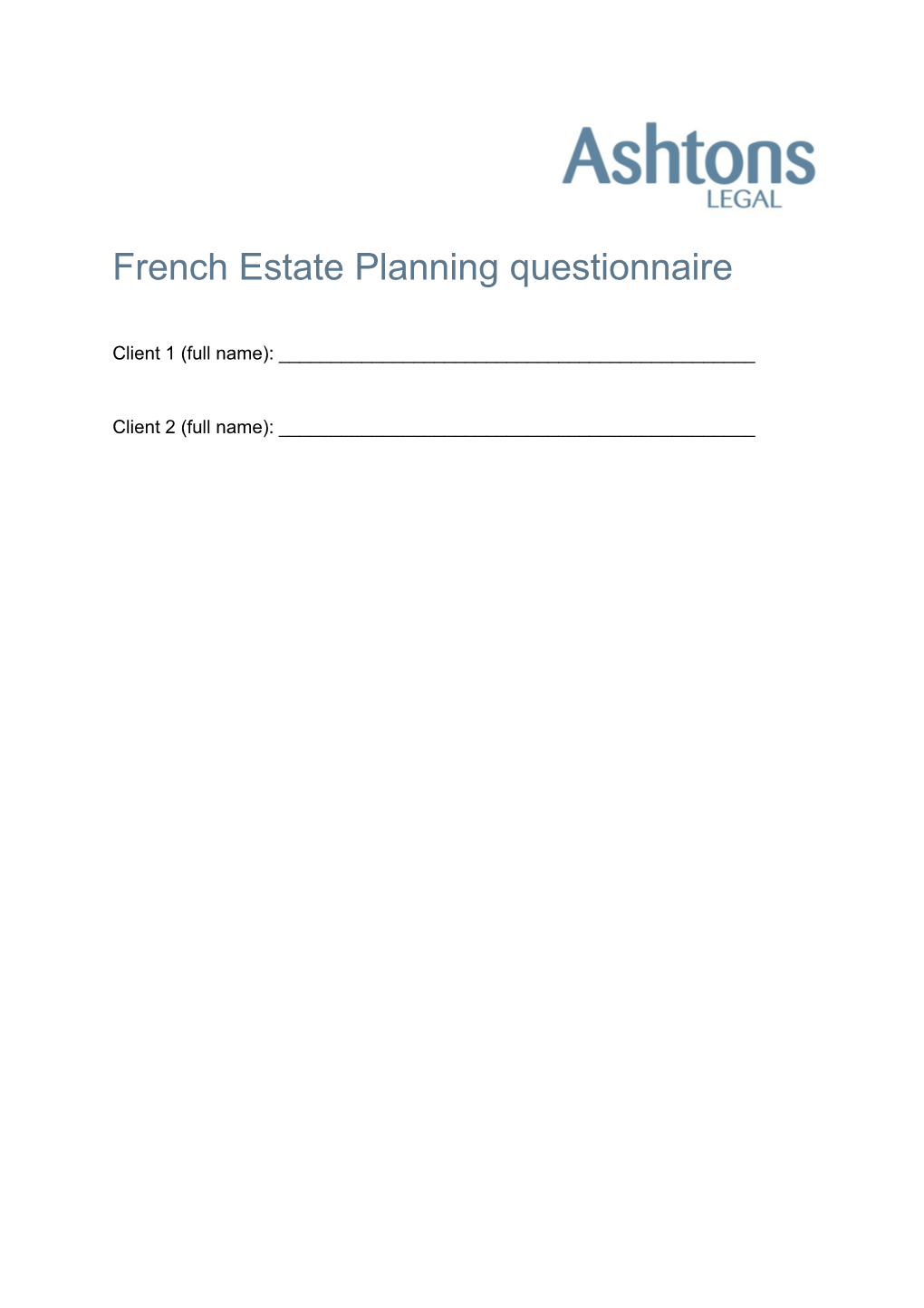 French Estate Planning Questionnaire