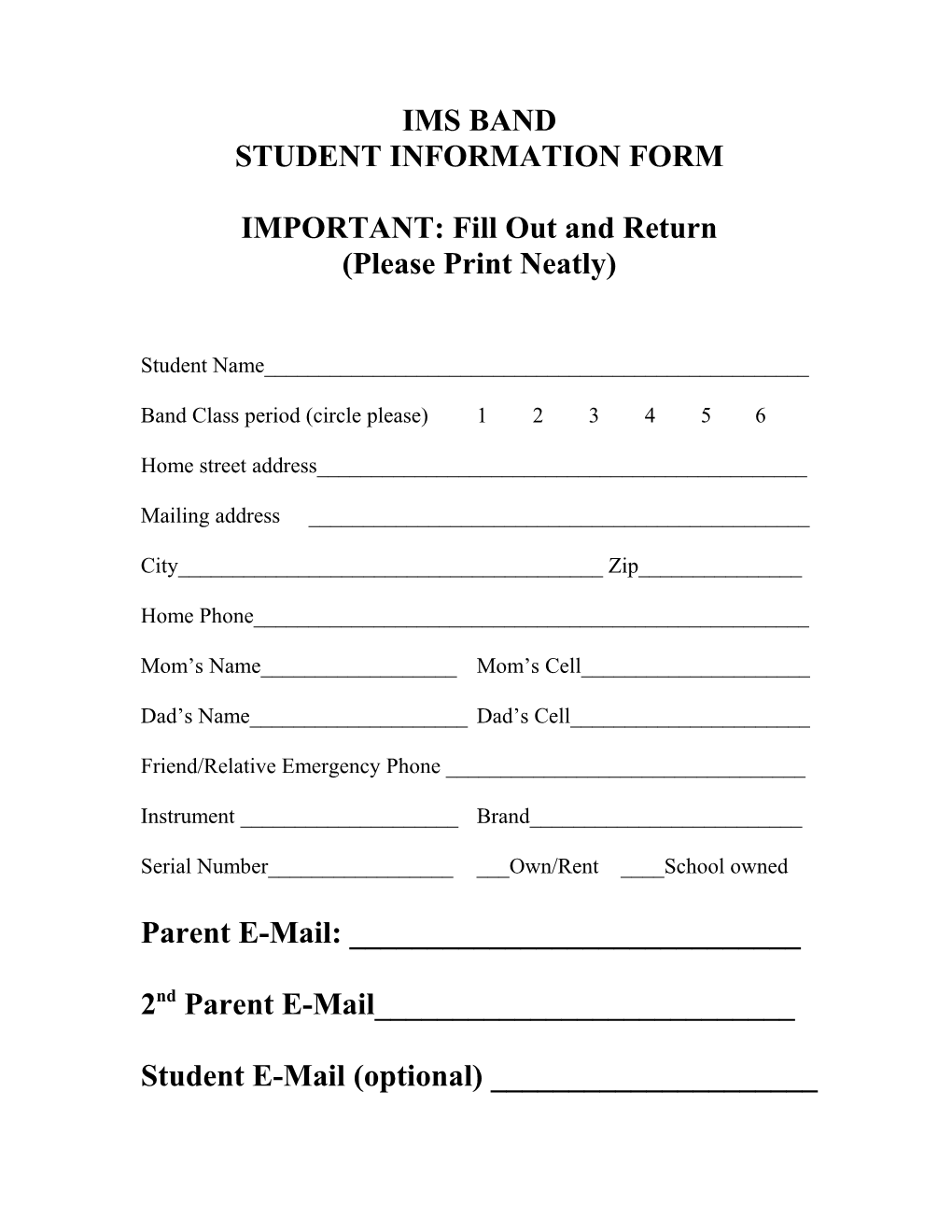 IMPORTANT: Fill out and Return