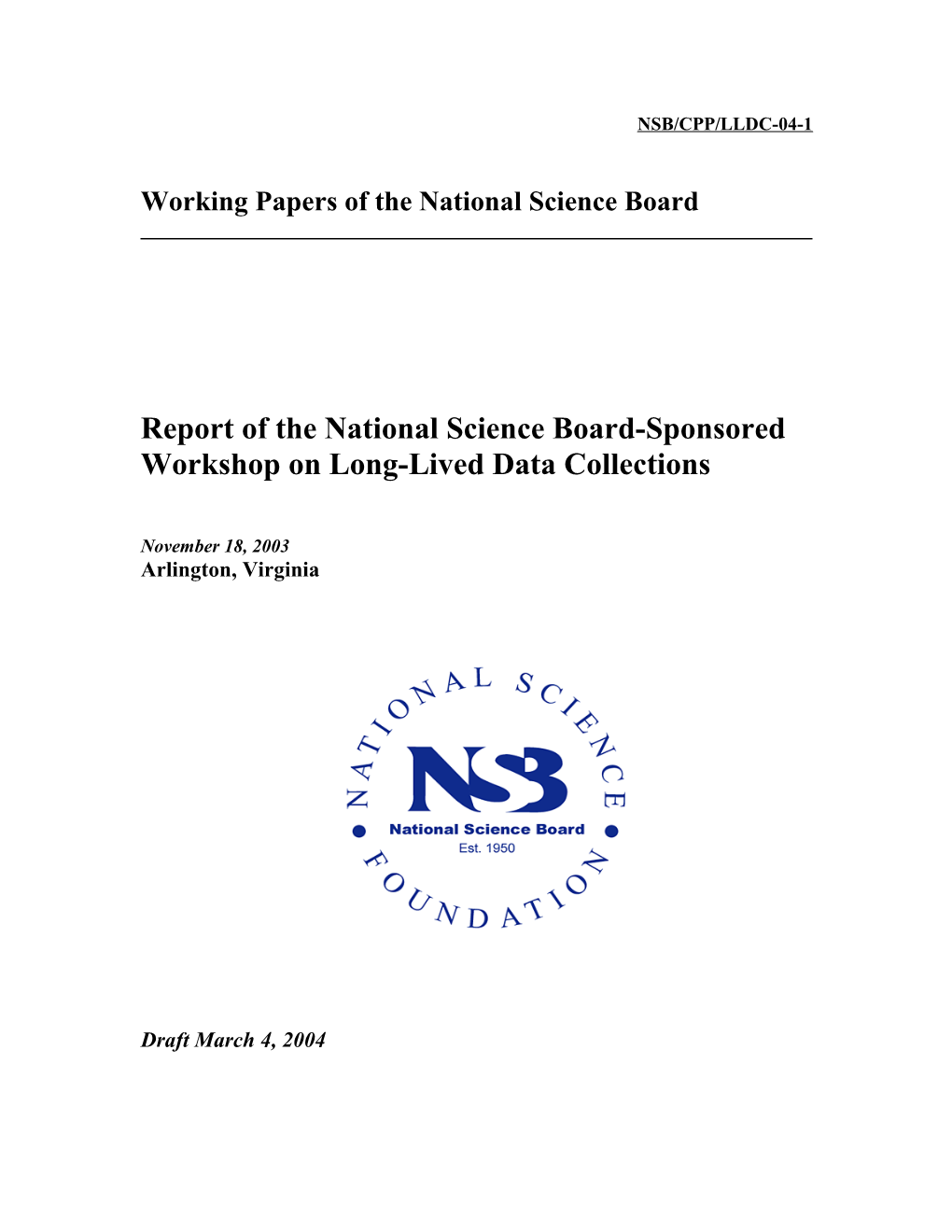 Working Papers of the National Science Board