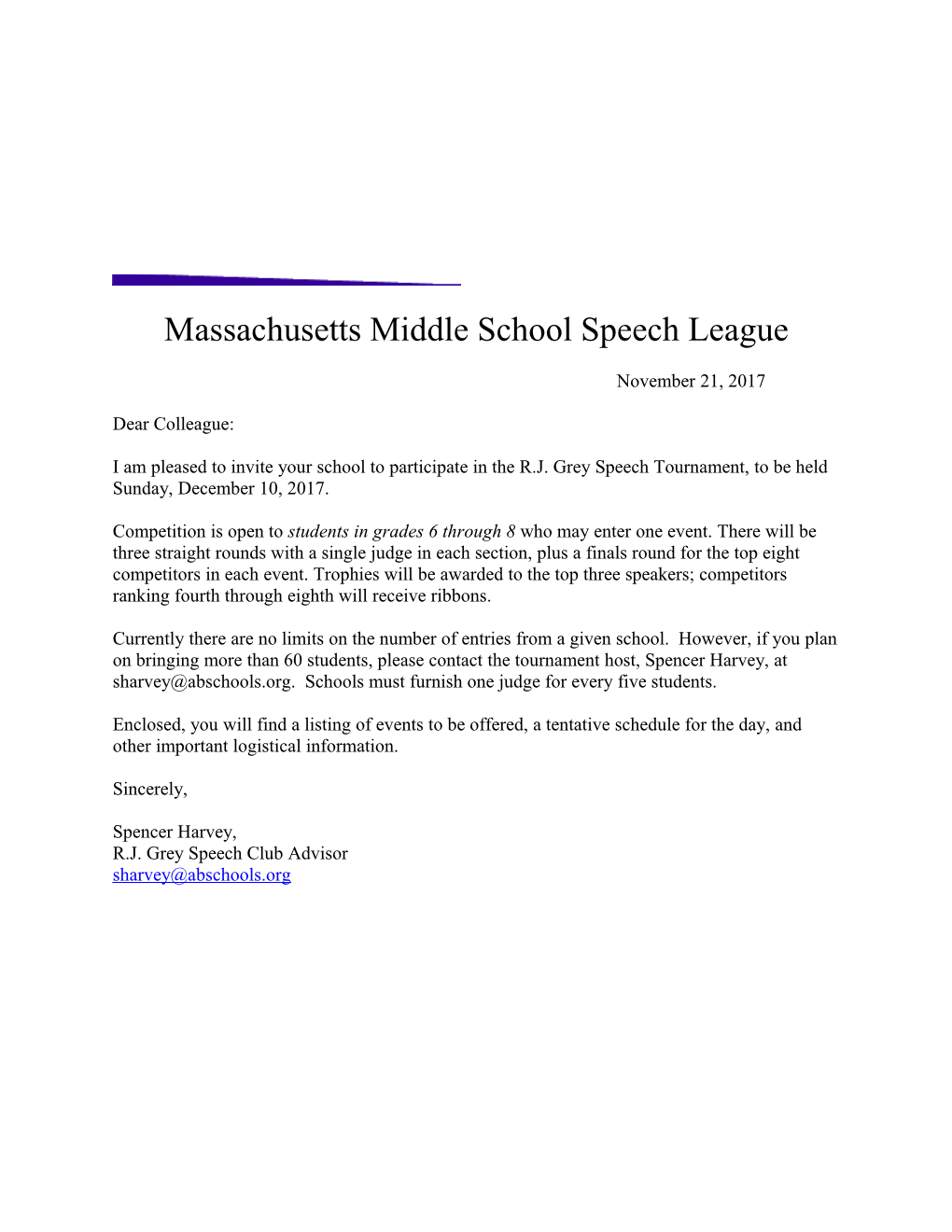 Massachusettsmiddle Schoolspeech League
