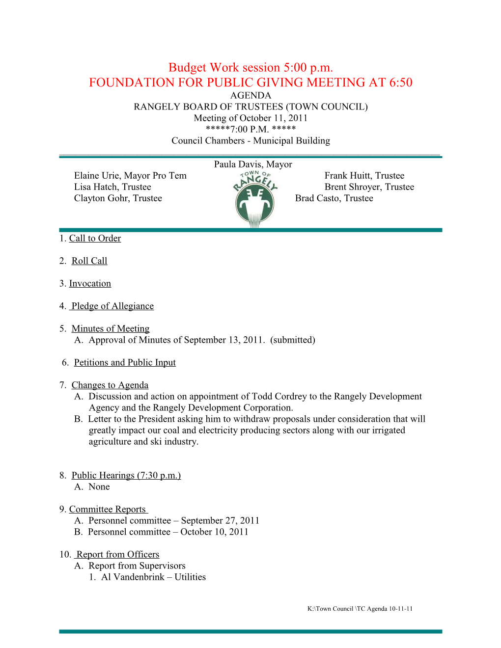 Foundation for Public Giving Meeting at 6:50