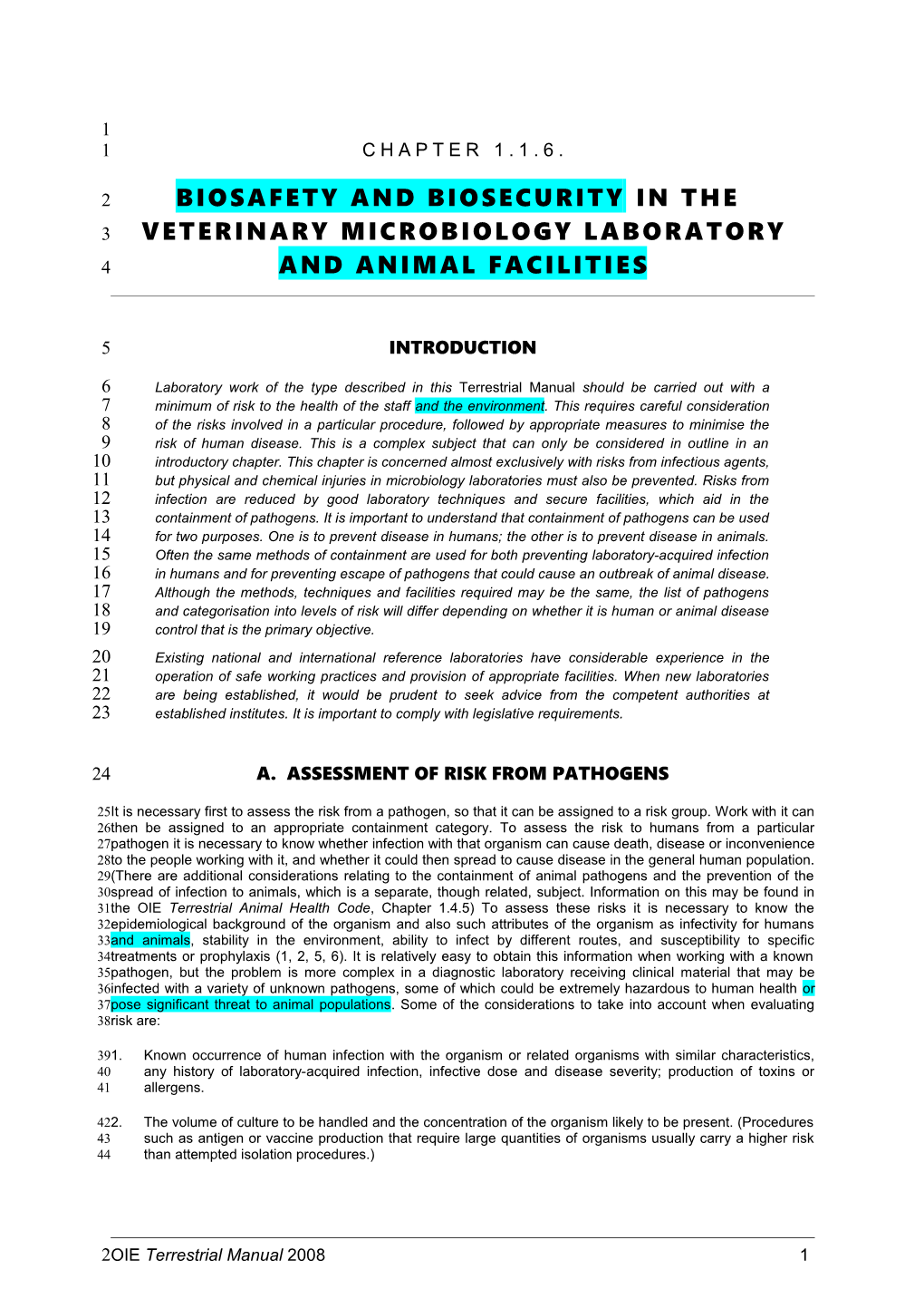 Chapter.1.6.1. Biosafety and Biosecurity in the Veterinary Microbiological Laboratory