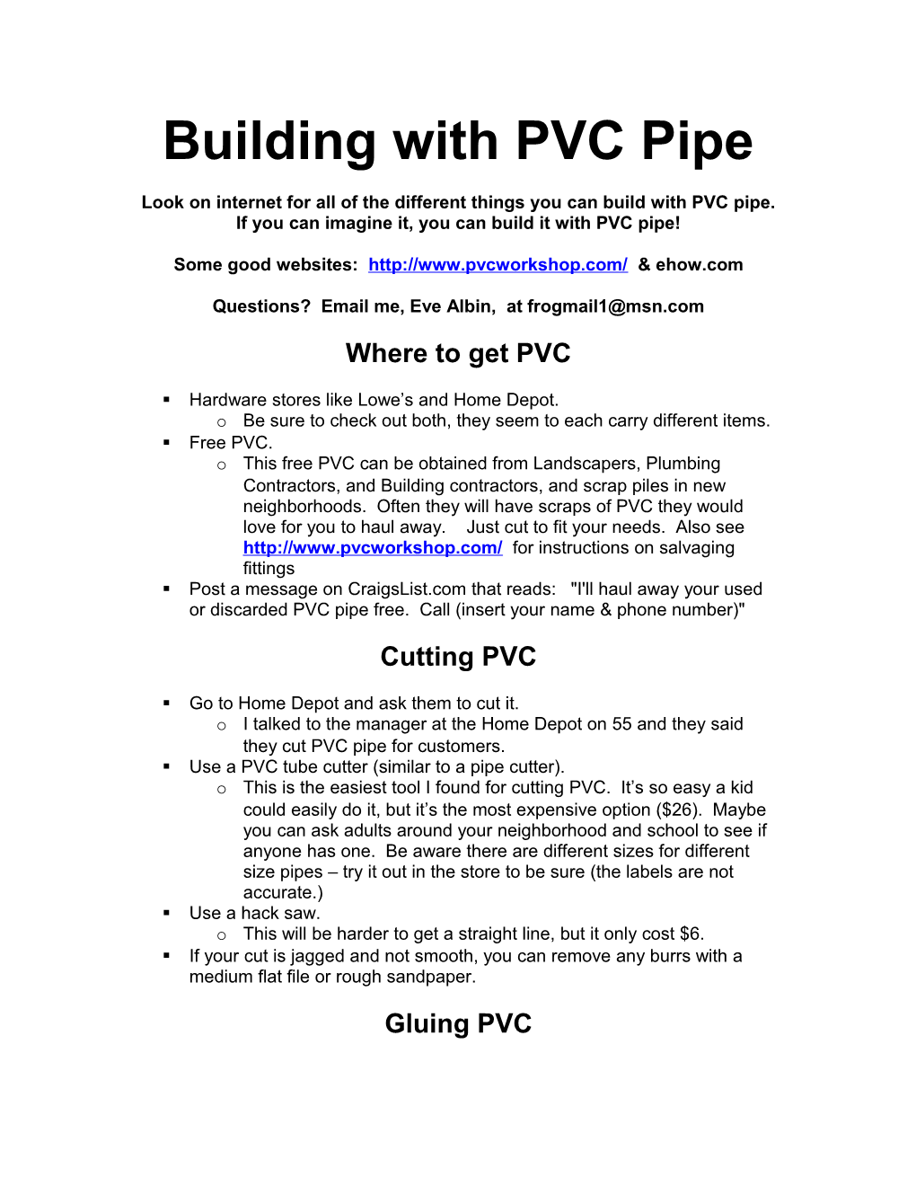 Building with PVC Pipe