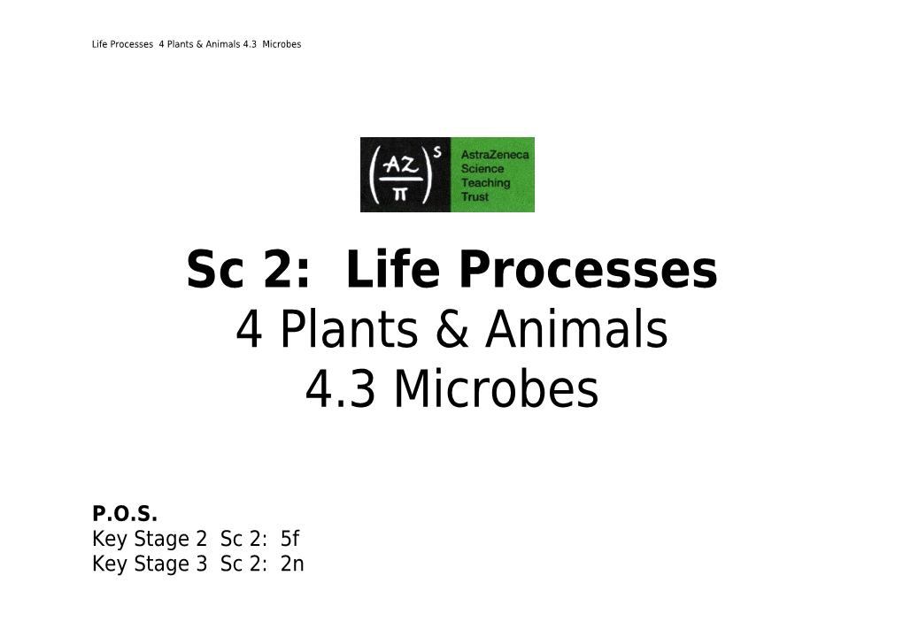 Life Processes 4 Plants & Animals 4.3 Microbes
