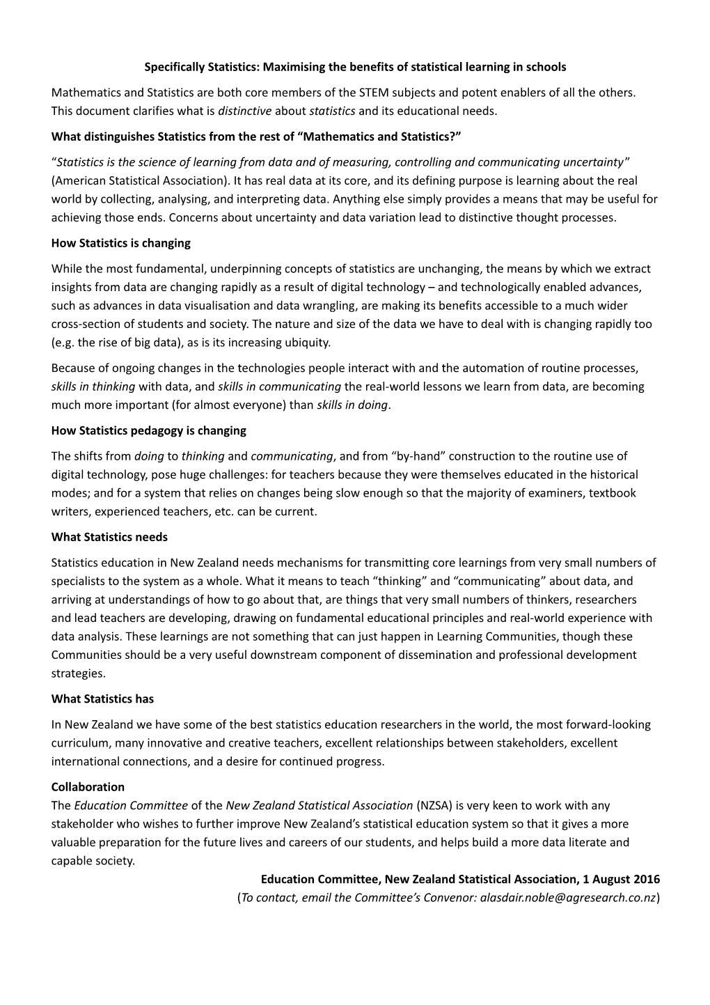 Specifically Statistics: Maximising the Benefits of Statistical Learning in Schools