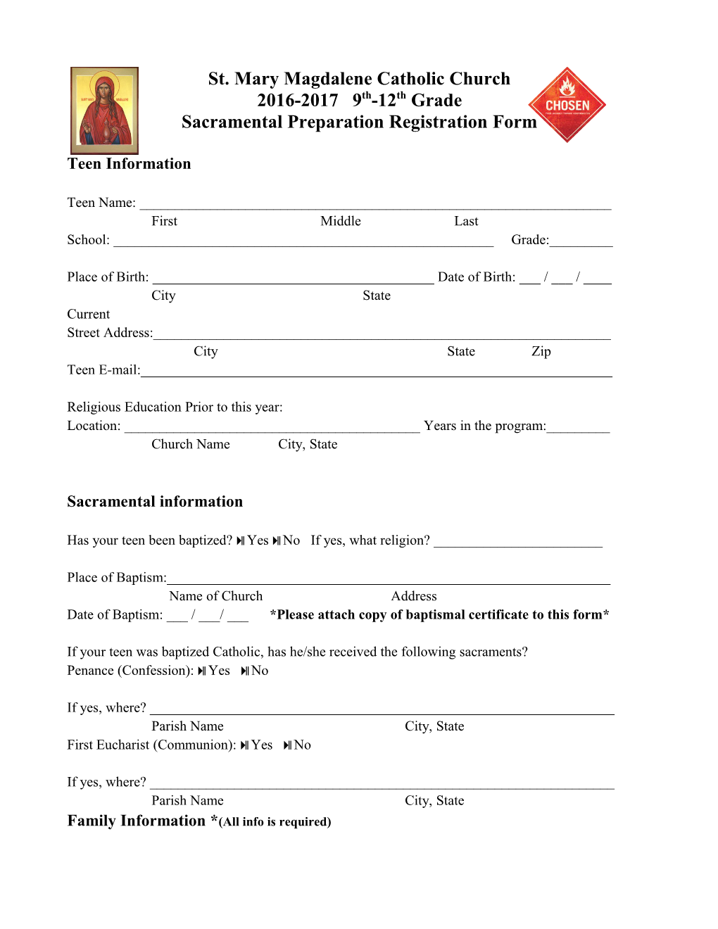 Sacramental Preparation Registration Form