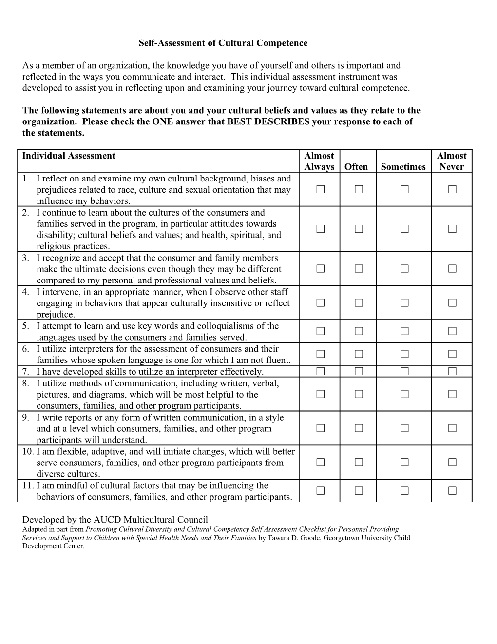 Individual Assessment of Cultural Competence
