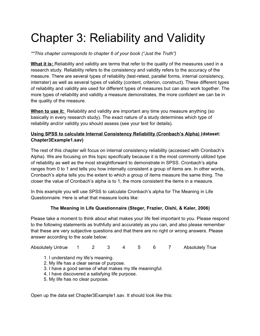 Chapter 3: Reliability and Validity