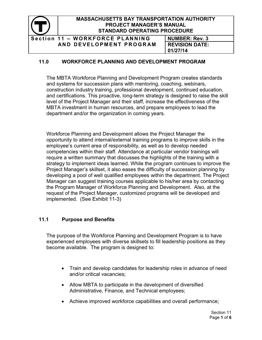 Section 11 - WORKFORCE PLANNING and DEVELOPMENT PROGRAM